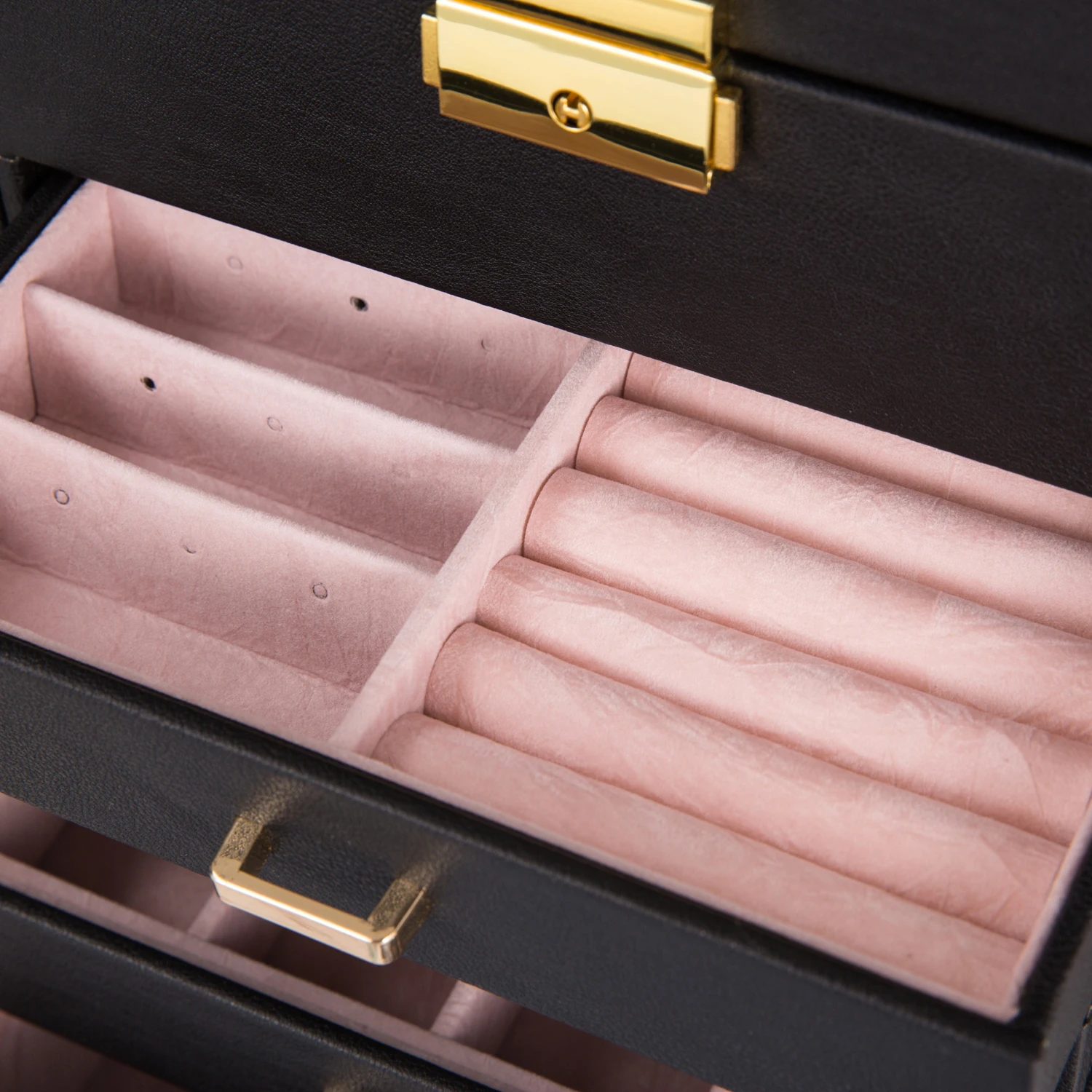 Lockable Synthetic Leather Jewelry Box – Large Capacity Organizer with Mirror for Watch... - SKU LJB01066 - UGI Packaging