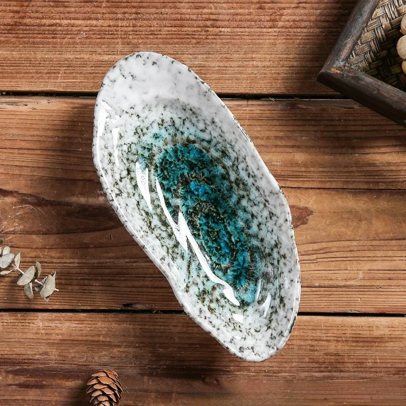 Shell Shape Ceramic Tableware Sushi Dishes Sashimi Snacks Plate Creative Oyster Shell Dish For Japanese Restaurant Hotel