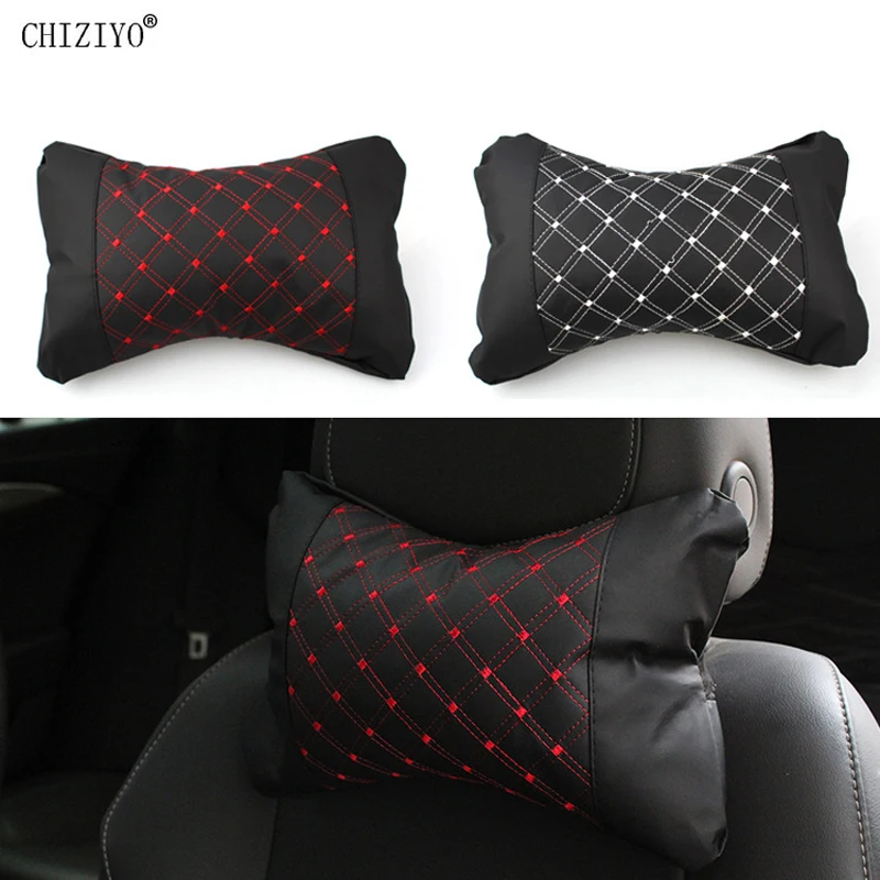 Car Neck Pillow Safety Car Seat Head Auto Headrest Support Rest Cushion PU Leather Breathe Neck Pillows Interior Supplies