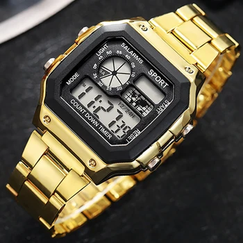 YIKAZE Luxury Men's Business Watch Stainless Steel Strap Men Digital Watch Luminous Multifunction Sports Electronic Wristwatch 1
