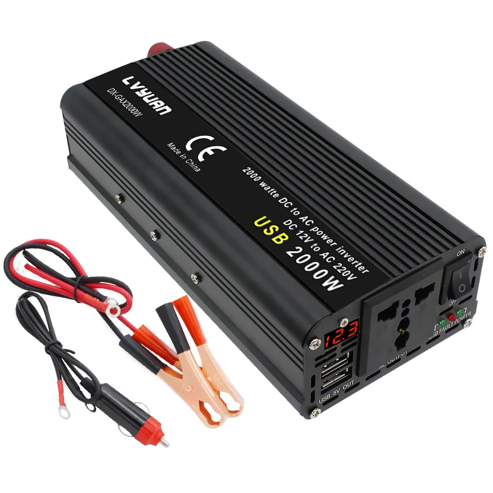 Car Inverter 12V 220V 2000W Max Power Inverter Voltage Convertor  Transformer 12V To 110V/220V Inversor + LCD Display 2 USB - Price history &  Review, AliExpress Seller - Milling Grandmaster Store