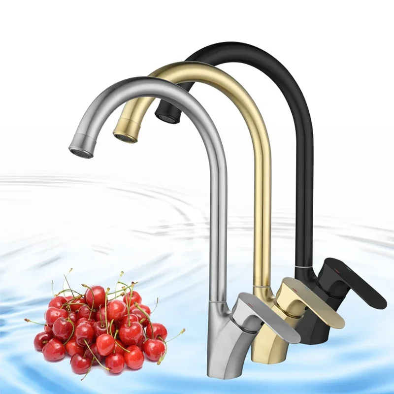 

Brushed Gold Kitchen Sink Faucet Single Handle Hot and Cold Water Mixer Tap 360 Degree Rotation Kitchen Sink Wash Basin Faucets