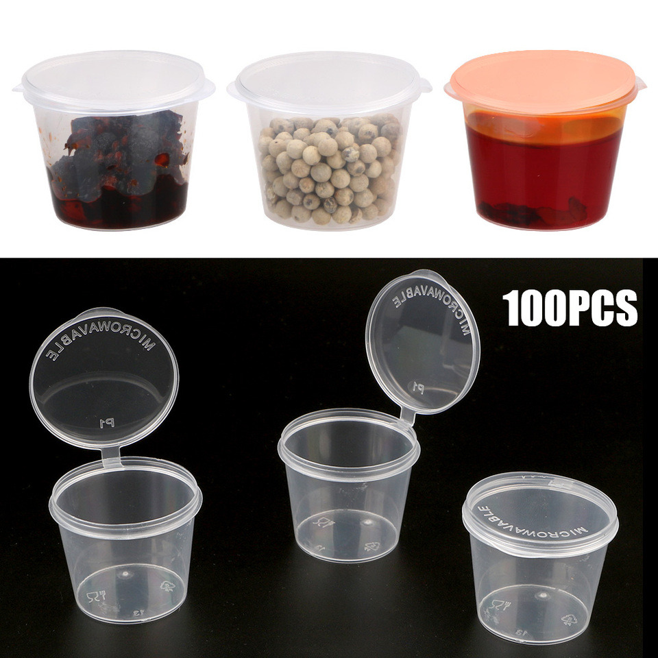 100Pcs Chutney Chili Sauce Cups Plastic Clear Food Small Sauce Container Box With Lids Kitchen Organizer Disposable Sauce Pot