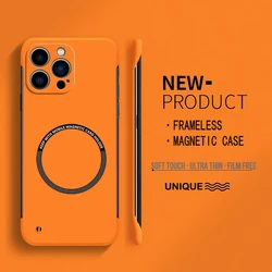 Ultra Thin Magnetic Frameless Matte Phone Case - Hard PC Solid Cover for iPhone 15 Plus (Orange)
