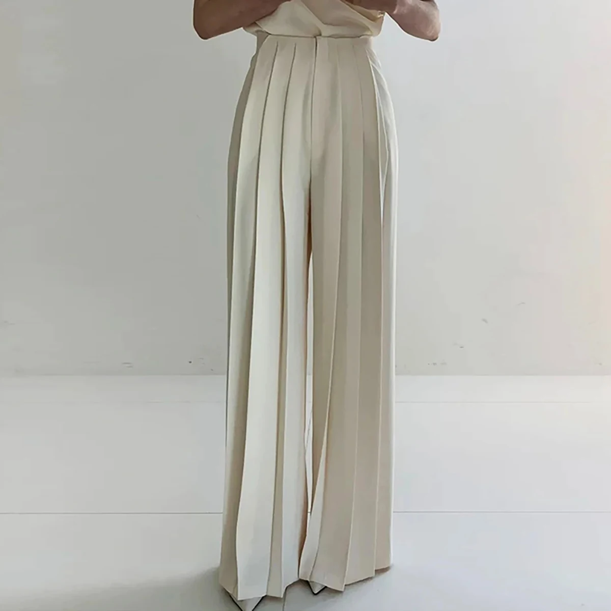 

Uoozee Women Korean Fashion Black White Pleated Wide Leg Pants 2024 New Spring Summer High Waisted Casual Office Trousers