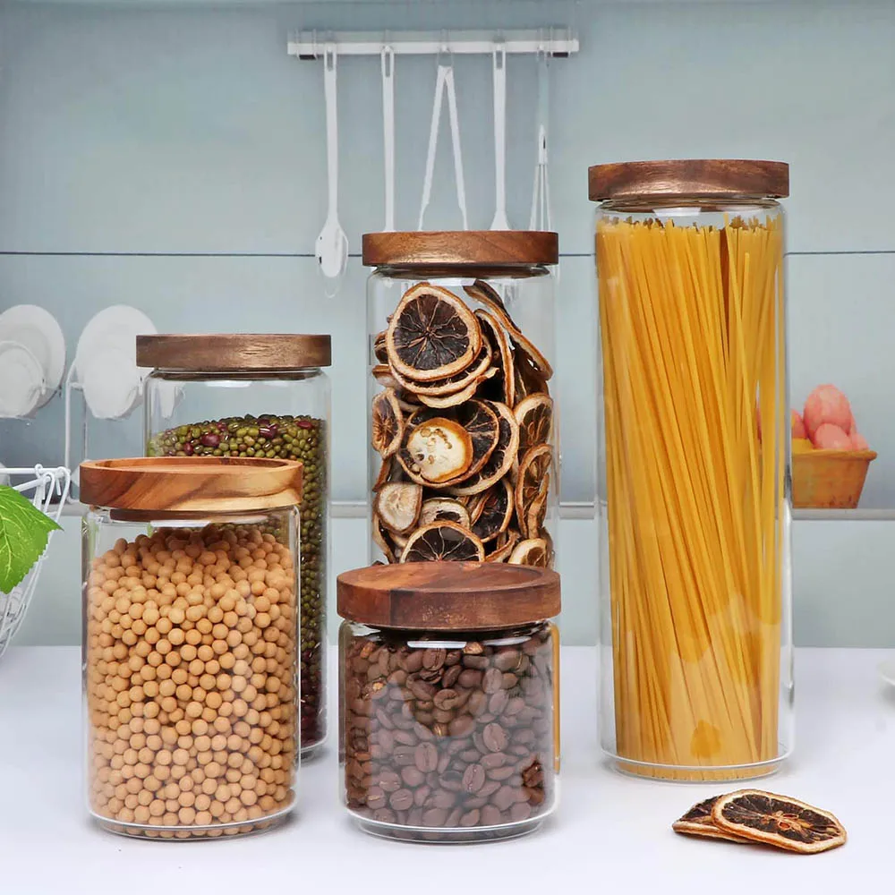 1/5 Glass Food Storage Jars,Glass Storage Containers Clear Glass Food Canister with Bamboo Lid Airtight For Coffee,Flour, Sugar 6