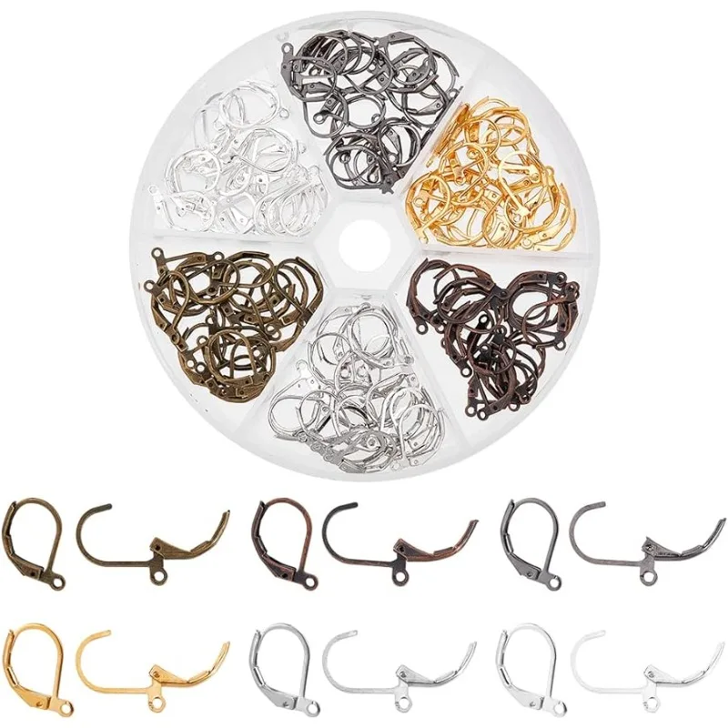 

120Pcs Brass Lever Back Earring French Hook Ear Wire with Open Loop 15X10mm for Jewelry Making 6 Colors