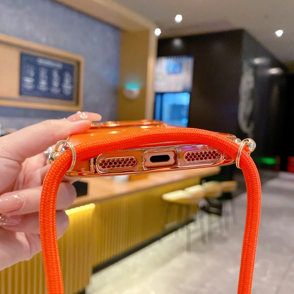 Elegant Crossbody Lanyard Necklace Case with Plating Love Heart Design – Soft Silicone Cover