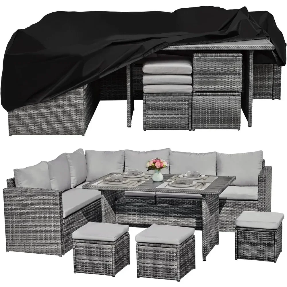 7 Pieces Outdoor Patio Furniture with Dining Table&Chair, All Weather Wicker Conversation Set with,Grey Garden Sofas