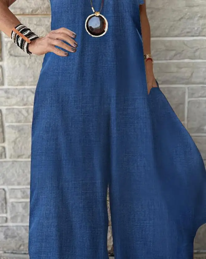 Women's Sexy and Elegant Lace Up Details Wide Leg Jumpsuit 2024 Summer V-Neck Sleeveless Lace Up Details Wide Leg Jumpsuit