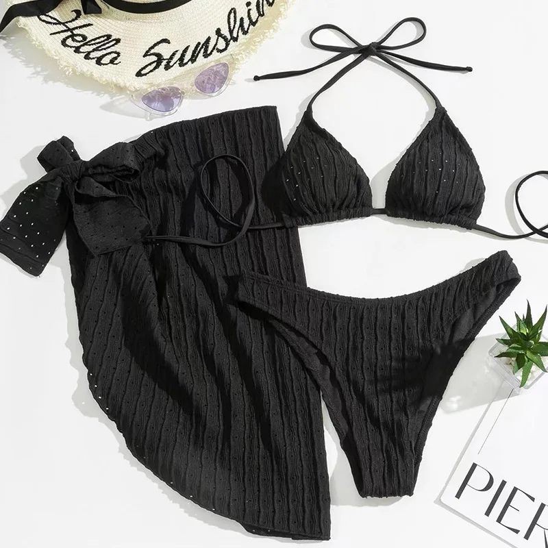 European and American Beach Hot Spring Split Body Triangular Sexy Bikini Three Piece Set