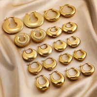 Fashion Glossy Stainless Steel Chunky Hoop Earrings for Women Gold Plated Thick Texture Geometric Circle Earring Vintage Jewelry 1