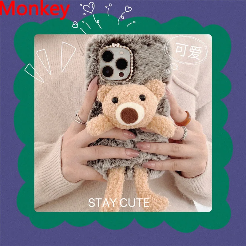 Bunny Fluffy Phone Case Xiaomi Redmi 10A Cute Bunny Girly Covers Pearl Bear Girls Ladies Glitter Diamond Bunny Fluffy Cover Soft Faux Plush Phone Case