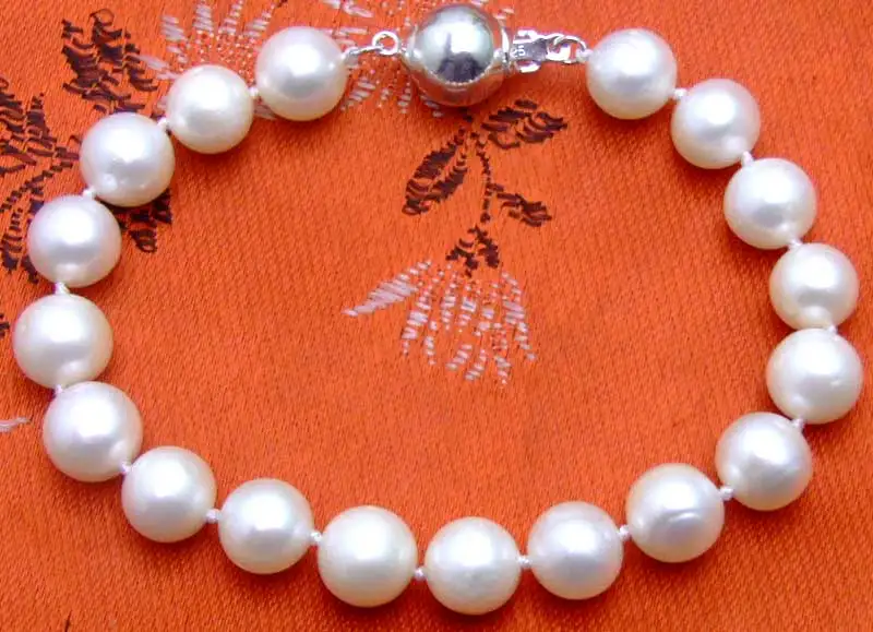 Qingmos 9-10mm Round Super Luster Natural Freshwater White Pearl Bracelet for Women Jewelry 7.5