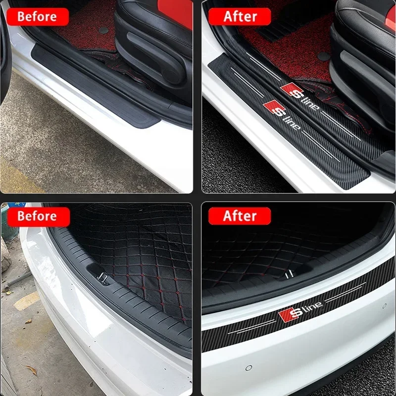 Premium Car Styling Fiber Door Sill Scuff Plate Guards - Set of 4