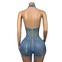 Rhinestones Tassels Bodysuit for Women Singer Dancer Performance Dance Costume Dance Troupe Show Wear Nightclub Outfit Shengxia 4