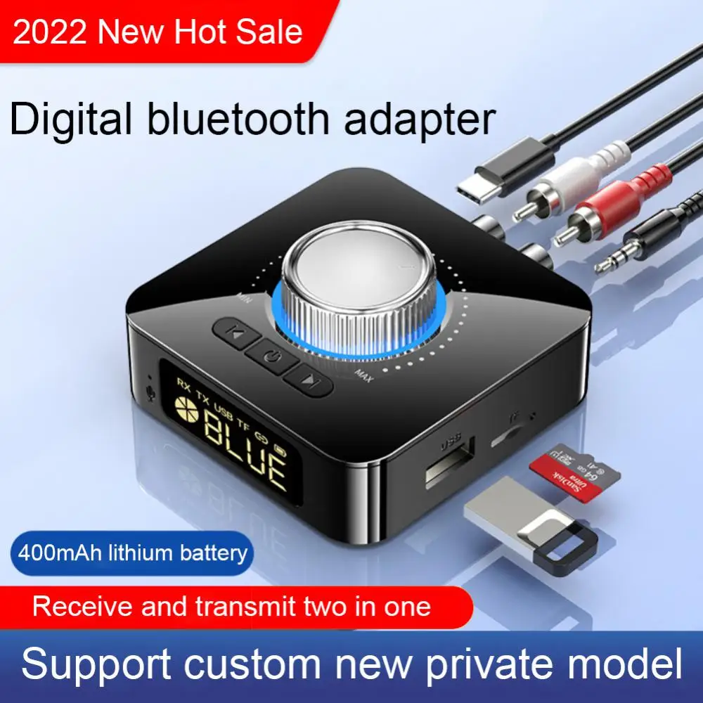 5.0 오디오 어댑터 TV 리시버 송신기, 2 in 1, 3.5mm AUX RCA TF/U 디스크 잭, 가정용 자동차 스테레오용 LED 디스플레이