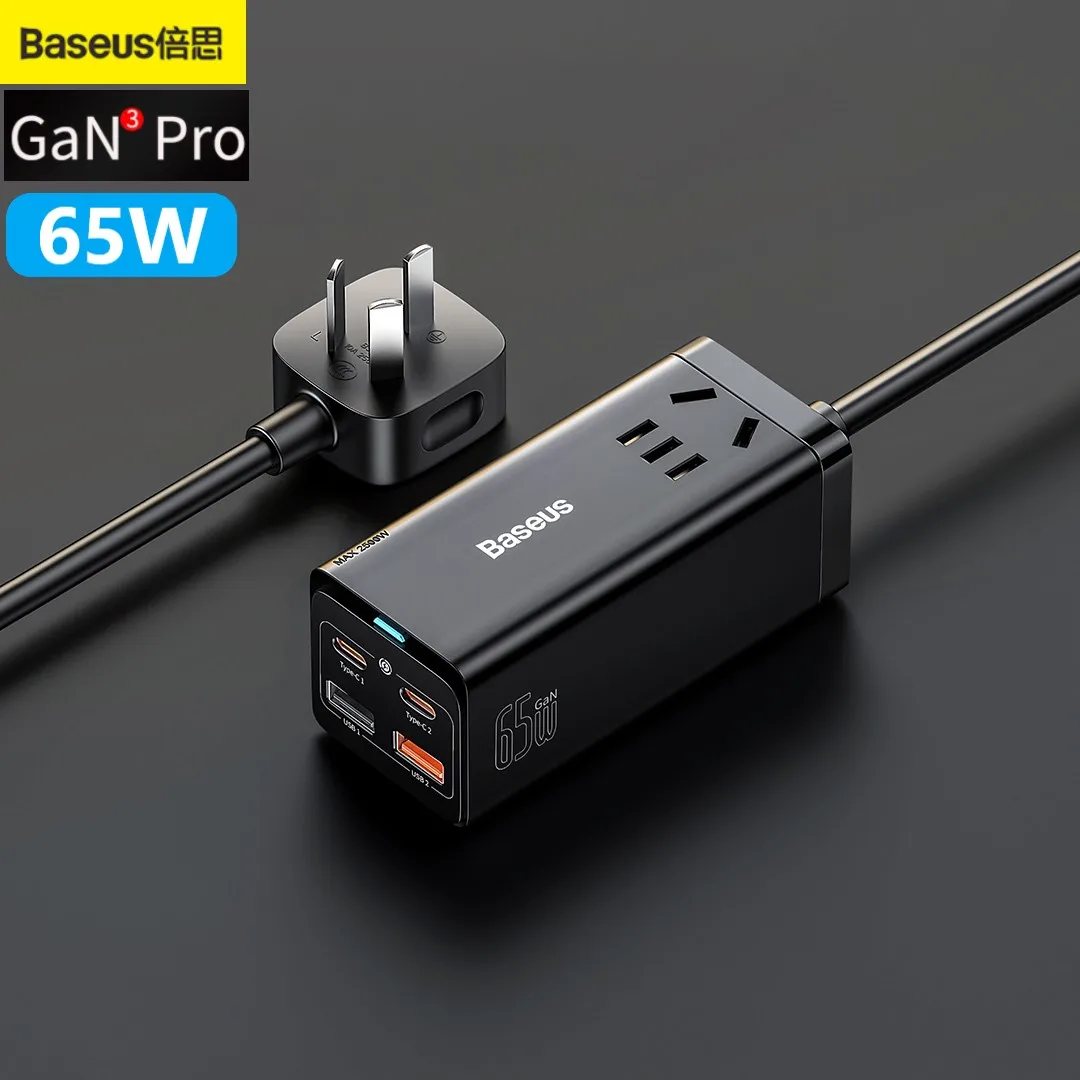 Baseus 100W/65W GaN3 Pro Desktop Power Strip USB C Charger For Mobile Phone Laptop Tablet Fast