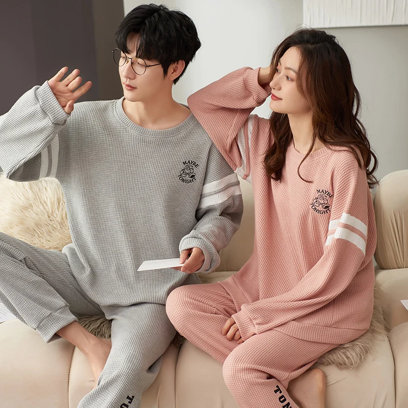 Spring Autumn New Cotton Couple Long-sleeved Men's Pyjamas Pajamas Set Casual Male Sleepwear Pyjamas Night Pijamas 3XL Homewear
