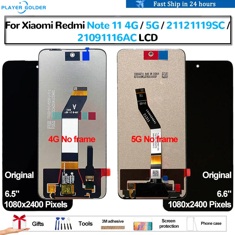 

Оригинальный ЖК-дисплей для Xiaomi Redmi Note 11 4G 21121119SC Note 11 5G 21091116AC Pantalla Сенсорная панель экран дигитайзер в сборе