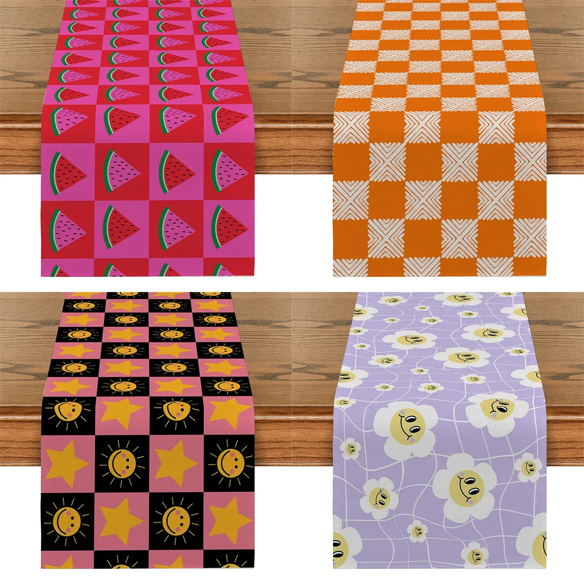 

Grid Watermelon Sunflower Table Flag Orange Floral Table Runner Home Kitchen Living Room Holiday Party Tables Runners Decoration
