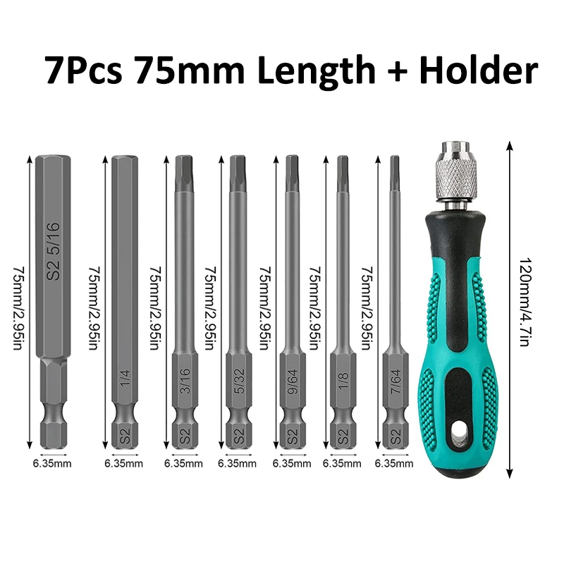 

50mm 75mm Hex Head Allen Wrench Bit with Handle SAE Allen Screwdriver Bit Magnetic Hex Bit Set Hex Key Socket Bits