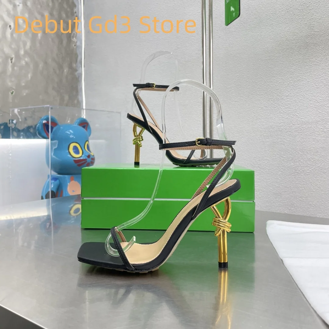 

2024 New French square toe high heels, sexy slim heel open toe high heel sandals, classic and fashionable one line high heels