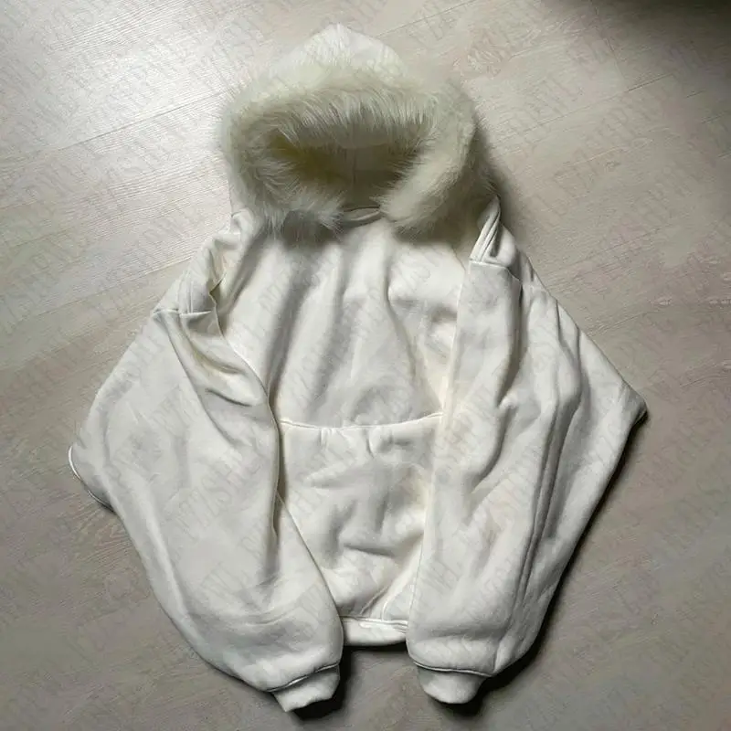 Dark Faux Fur Collar Harajuku Hiphop Y2K Zip up hoodie