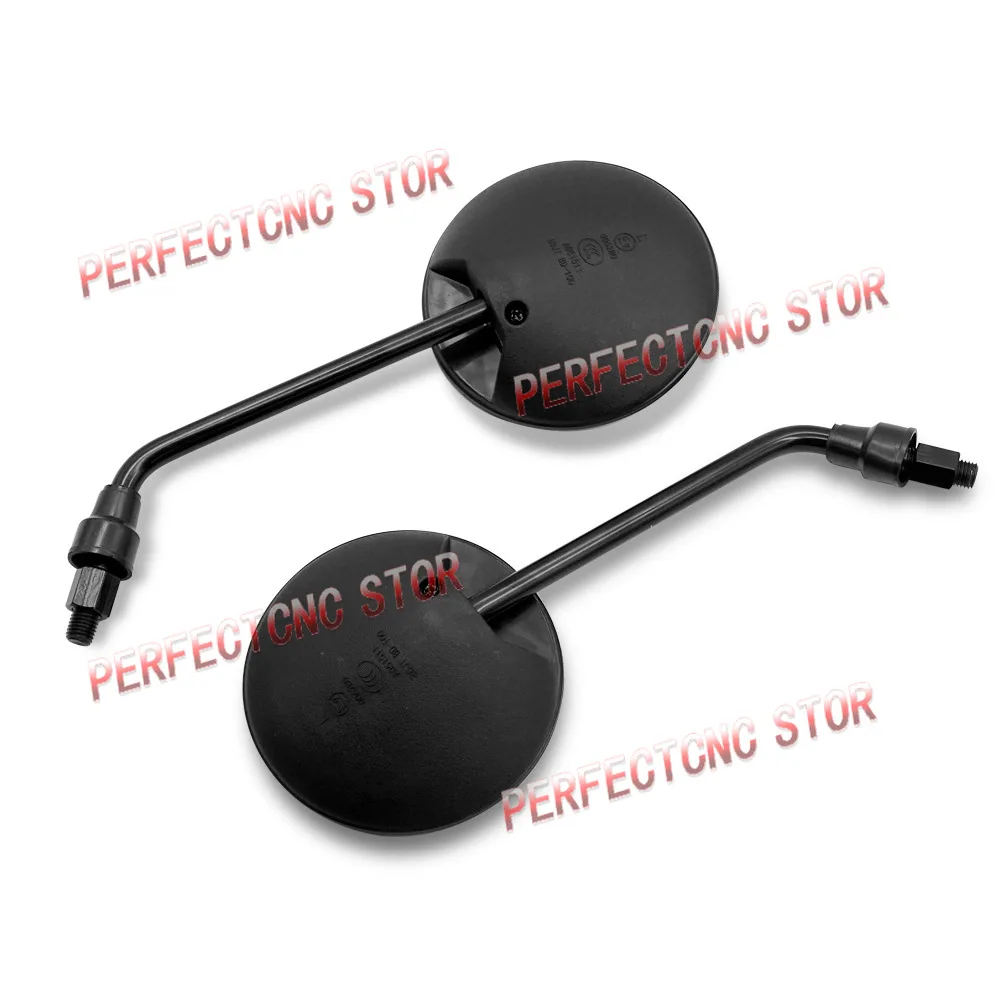 Black Motorcycle Scooter Rear View Mirrors - Round Oval Convex Design