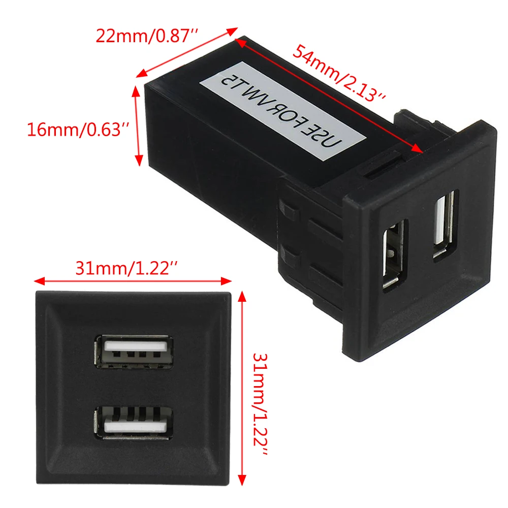 Car Dual USB Charger Adapter Socket For Volkswagen For VW T5 Transporter 2003-2009 Charger Dash Blank Switch car usb charger adapter