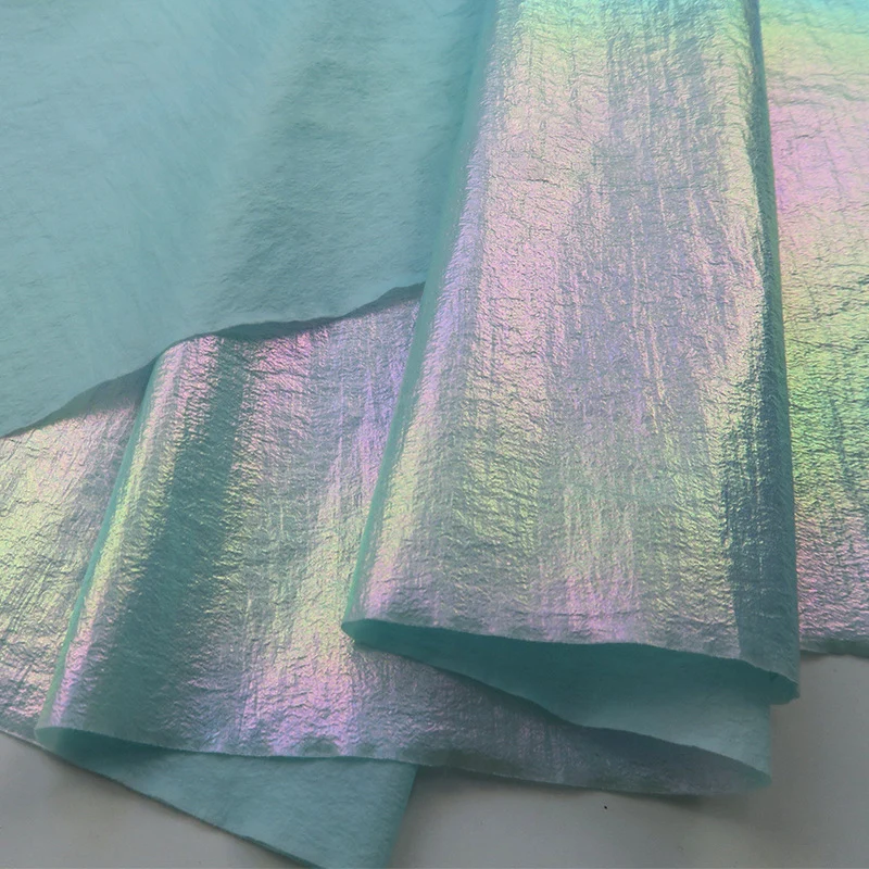 Laser Perl glanz Daunen jacke Stoff bunte Farbverlauf Daunen stoff Metallic helles Leder faltig DIY Näh stoff x cm – Detail 4