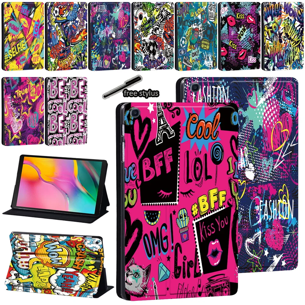para Samsung Galaxy Tab a8 10.5 a7 Lite 8.7 a7 10.4 a a6 10.1 a 8.0 10.1 10.5 Polegada Graffiti Arte Padrão Capa de Couro Tablet Suporte