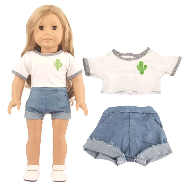 New Off shoulder top and denim pants set Fit For American Girl Doll 18 Inch  Doll