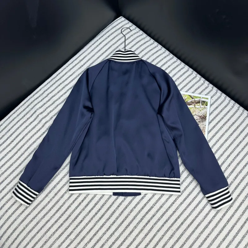 Spring and Autumn Contrast Stitching Stand Collar Loose Casual Baseball Uniform Jacket Coat