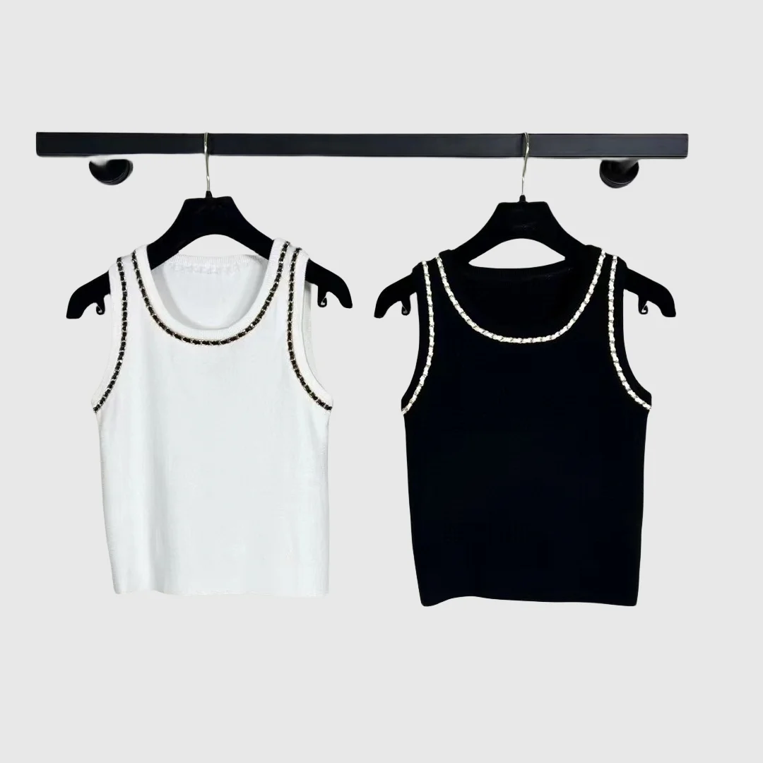 

Spring/Summer New Women's Vest Handmade Neckline Chain Top