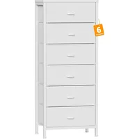 White Tall Dresser for Bedroom,Vertical Storage Tower Unit and End Table with 6 Drawers, Nightstand Furniture Fabric Drawer 1