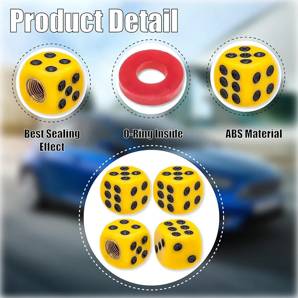 Set of 4 Waterproof Dice Design Tire Valve Stem Caps - Durable Universal Wheel Covers