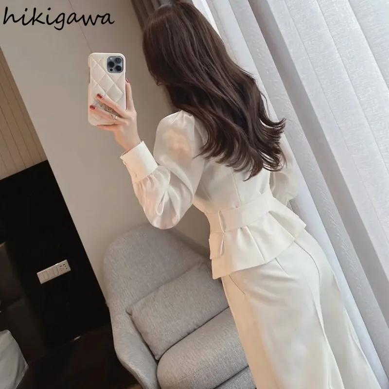 بدلة نسائية مزدوجة الصدر عالية الخصر سترة علوية وس...