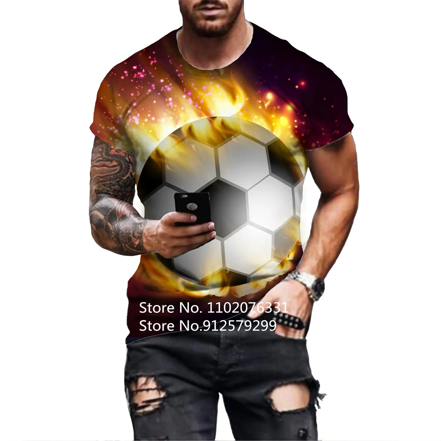 

Summer Men's T Shirts Soccer Loose Clothes Vintage Short Sleeve Fashion Football Printed O Collared T Shirts