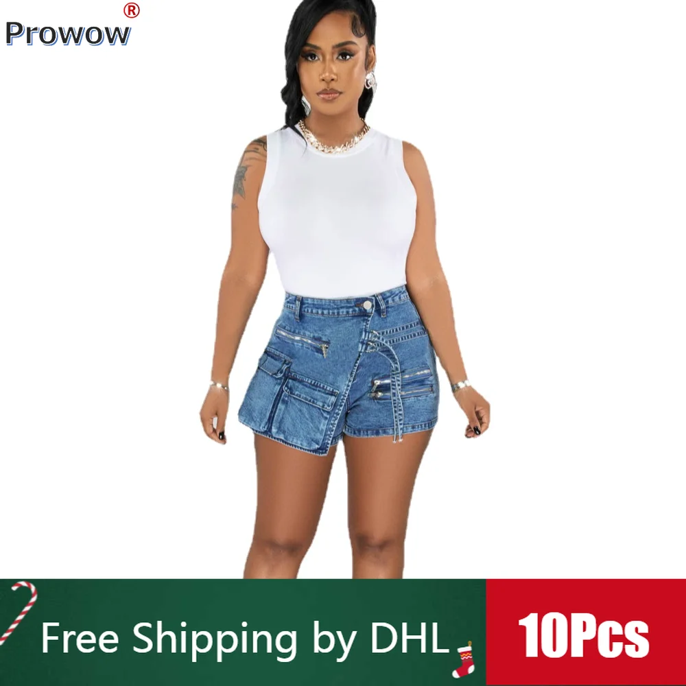 

10 Pcs Bulk Denim Pantskirts for Women Summer 2023 Y2k Irregular Multi Pockets Mini Skirt Zip Elastic Jean Shorts Wholesale 9715