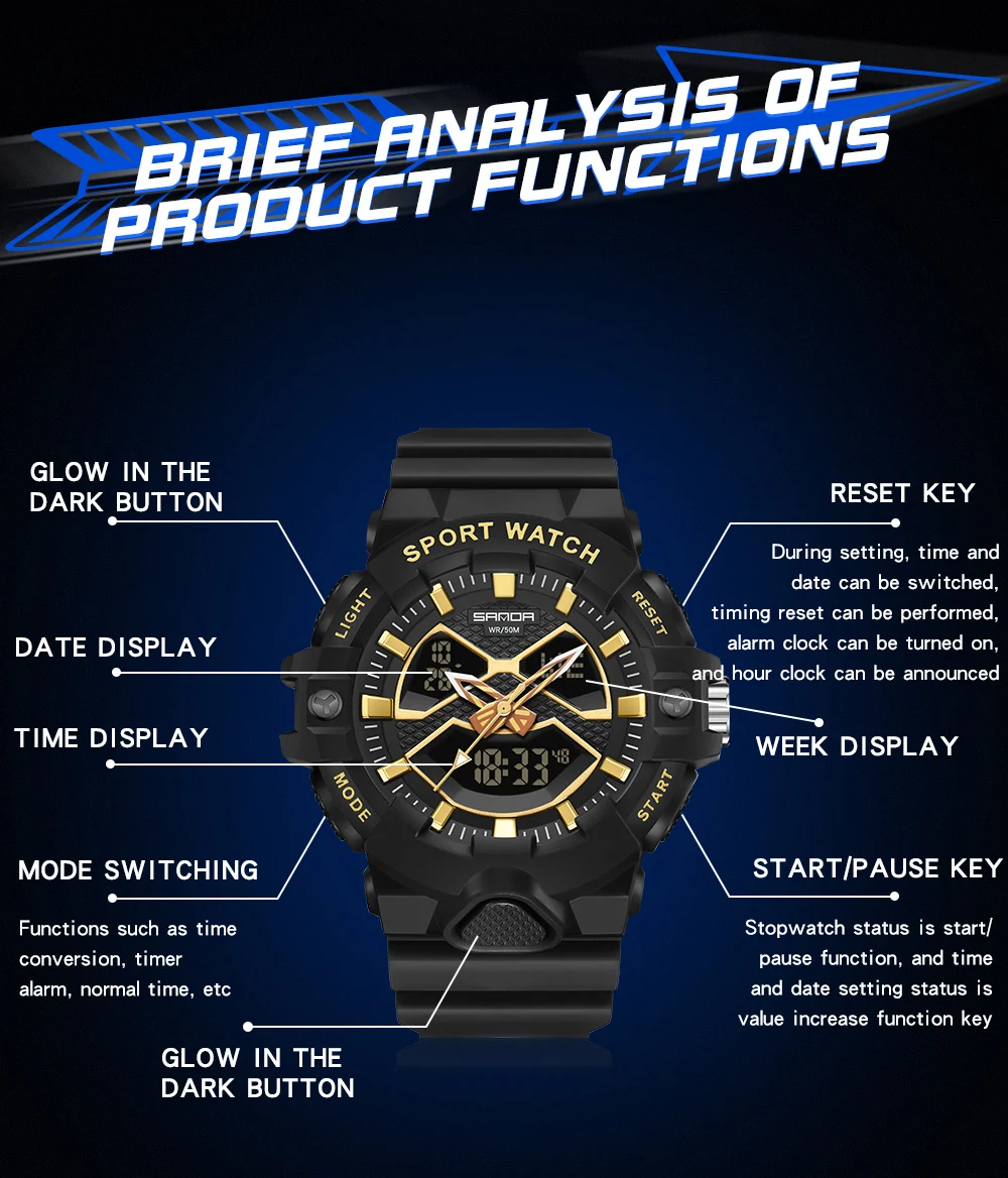 SANDA G Style Men Digital Watch Shock Military Sports Watches Waterproof Electronic Wristwatch Mens Clock Relogio Masculino 3150
