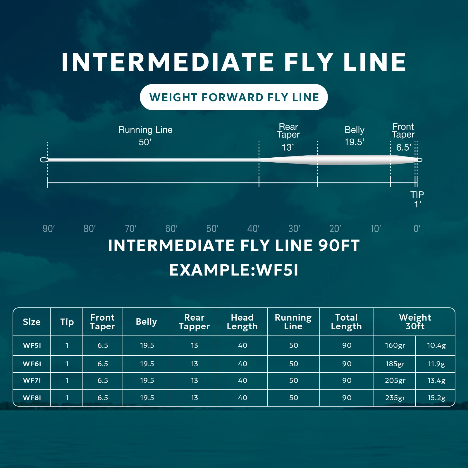 SF Intermediate Sinking Fly Line Weight Forward Intermediate Sink Fly Fishing Line Clear Nylon for Fishing Streamers IPS1.25 2