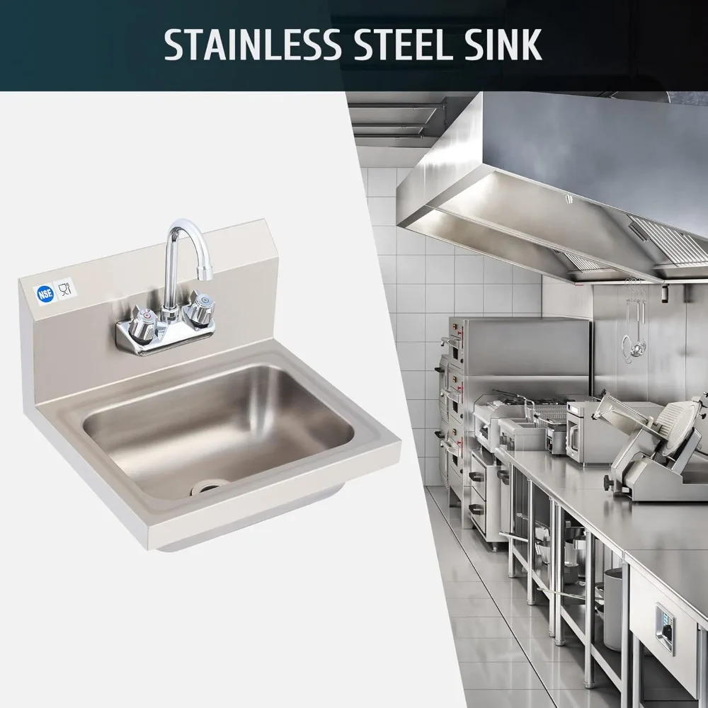 Commercial Hand Wash Sink, 17x15 Inch Wall Mount Kitchen Sink for Restaurant Bar RV Bathroom Laundry Room 2
