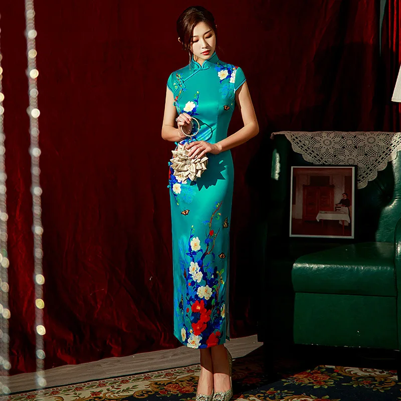 

Yourqipao Summer 2023 Mid-length Cheongsam Dignified Performance Catwalk Qipao Chinese Traditional Style Evening Dress for Women