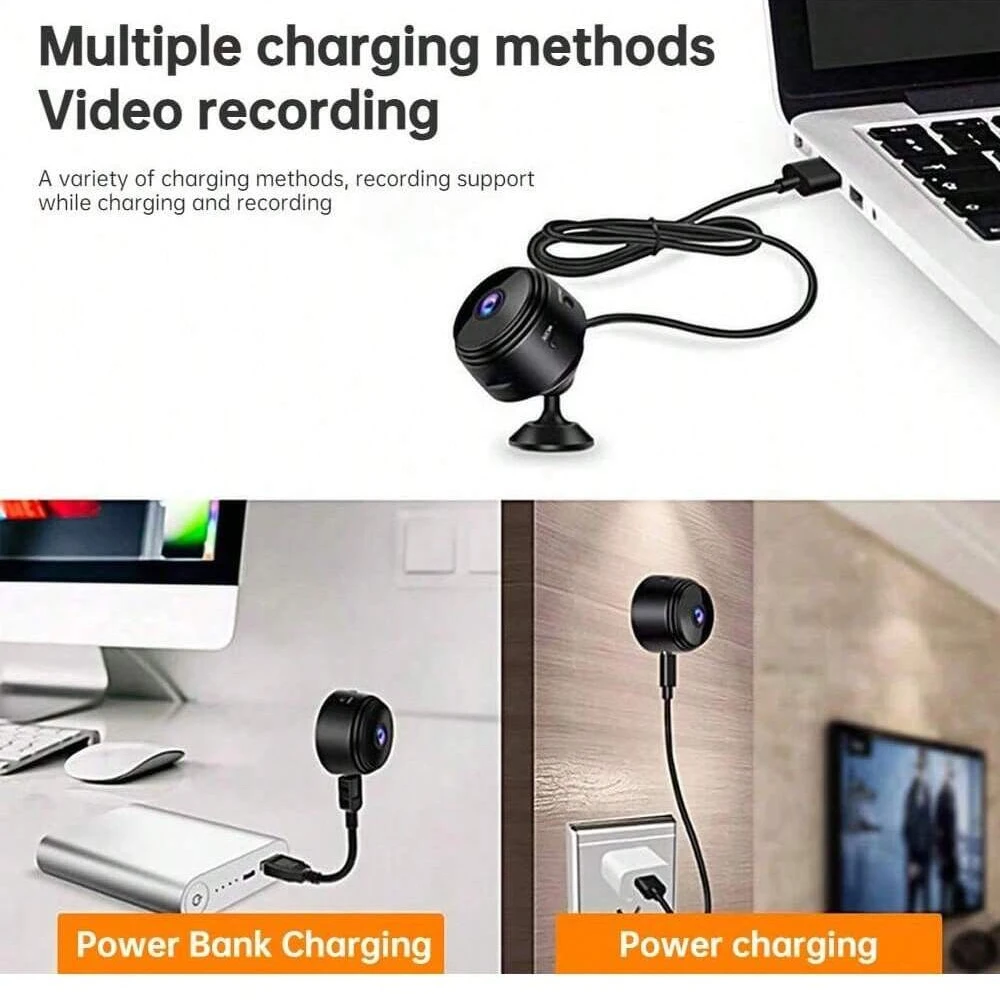 Mini Surveillance Camera 480p HD 2.4G WiFi Wireless Indoor Security Camera Rechargeable Battery with Two-Way Audio Night Vision 3
