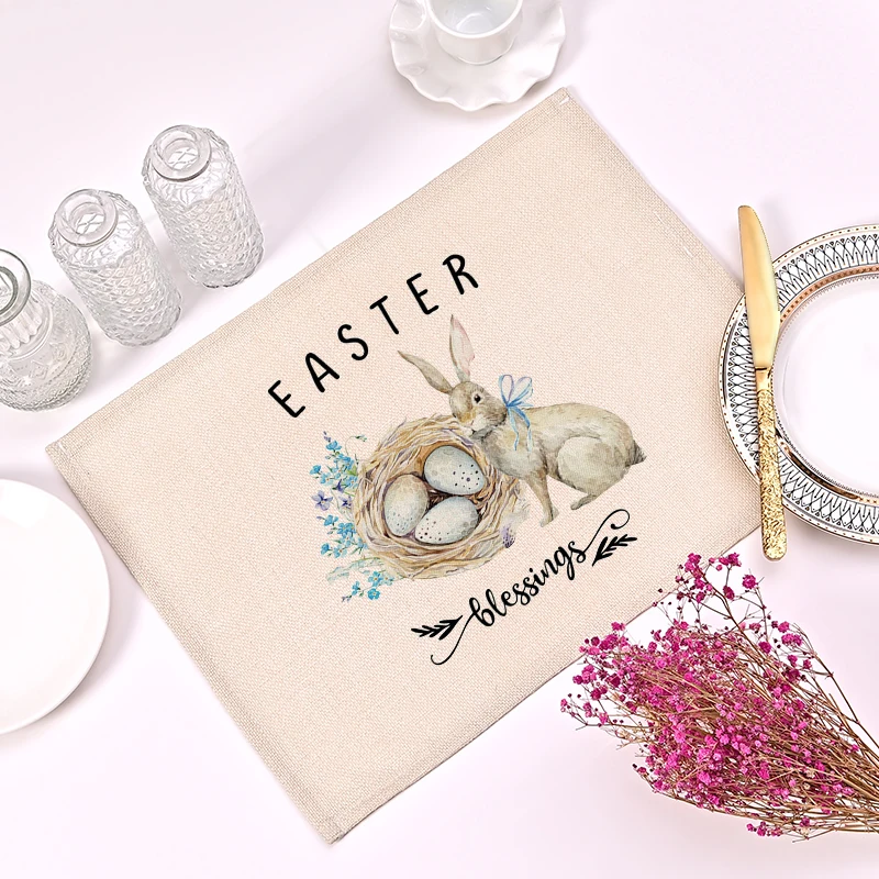 32x42cm New Easter Bunny Print Dining Table Placemat Restaurant Western
