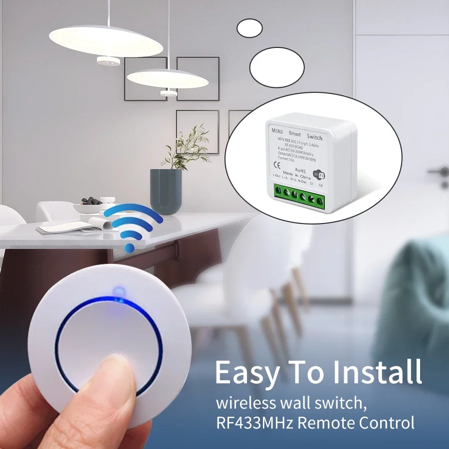 Tuya WiFi 스마트 스위치 16A 20A 100-240V 릴레이 컨트롤러 RF433Mhz 무선 원격 제어 LED 램프에 대 한 미니 라운드 패널 스위치