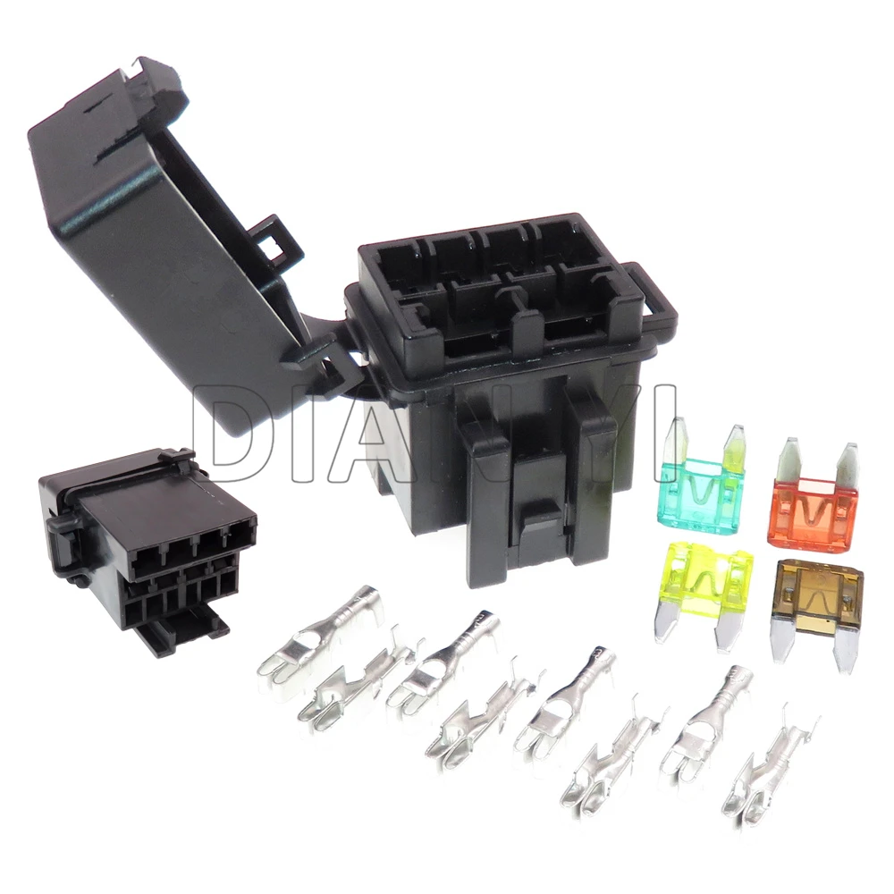 Fuse box holder 1 Set 4 Way AC Assembly Mini In-line Fuse Holder With Crimp Terminal Small Automobile Fuse Block Assembly Blade Type Fuses Box