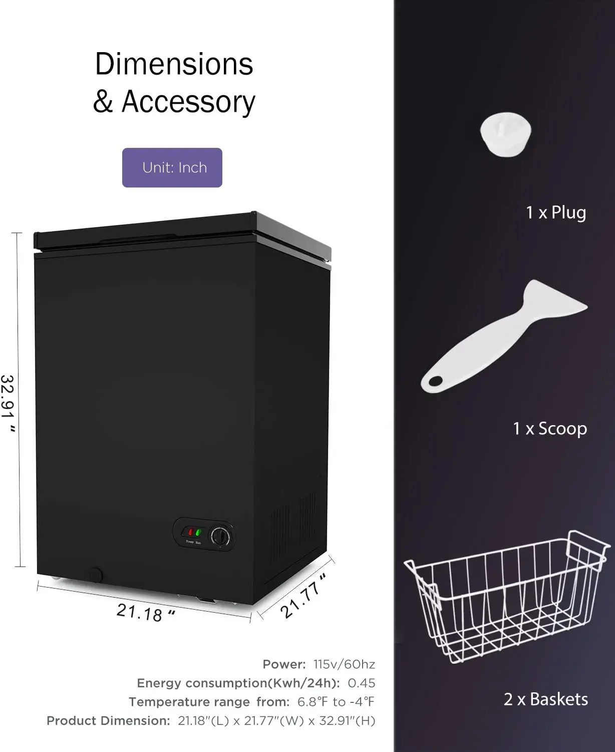 Chest Freezer Free-Standing Top Door Freezers 6.8℉ To -4℉ (Black 3.5 Cubic Feet) Best Storage Space Easy Temperature Regulation