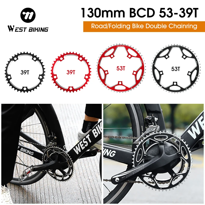 WEST BIKING 130BCD 39/53T Dwukrotna Zębatka Rowerowa Szosowa Składana Aluminiowa Wytrzymała Zębatka do Rowerów z Przerzutkami 9/10s Akcesoria Rowerowe